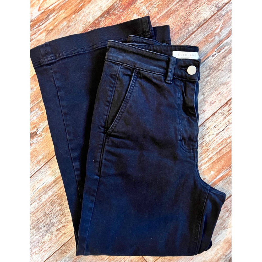 Everlane Black Wide Leg Crop Pants Women's Sz 8 High Rise Stretch Utility Casual - Picture 2 of 9